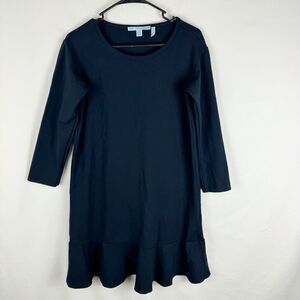 Draper James Women's S Tulip Long Sleeve Dress Ruffle Hem Navy Blue Knit
